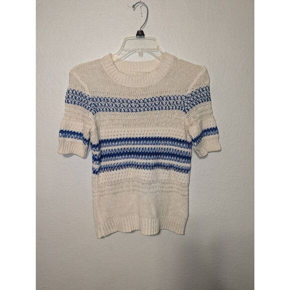 Current‎ Elliott The Mixed Stitch Stripe Half-Sleeve Sweater Blue Horizon Size 0 - Picture 13 of 16